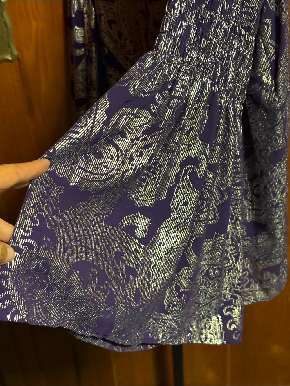 Michael Kors Metallic Paisley V-Neck Long Sleeve Tunic - Purple